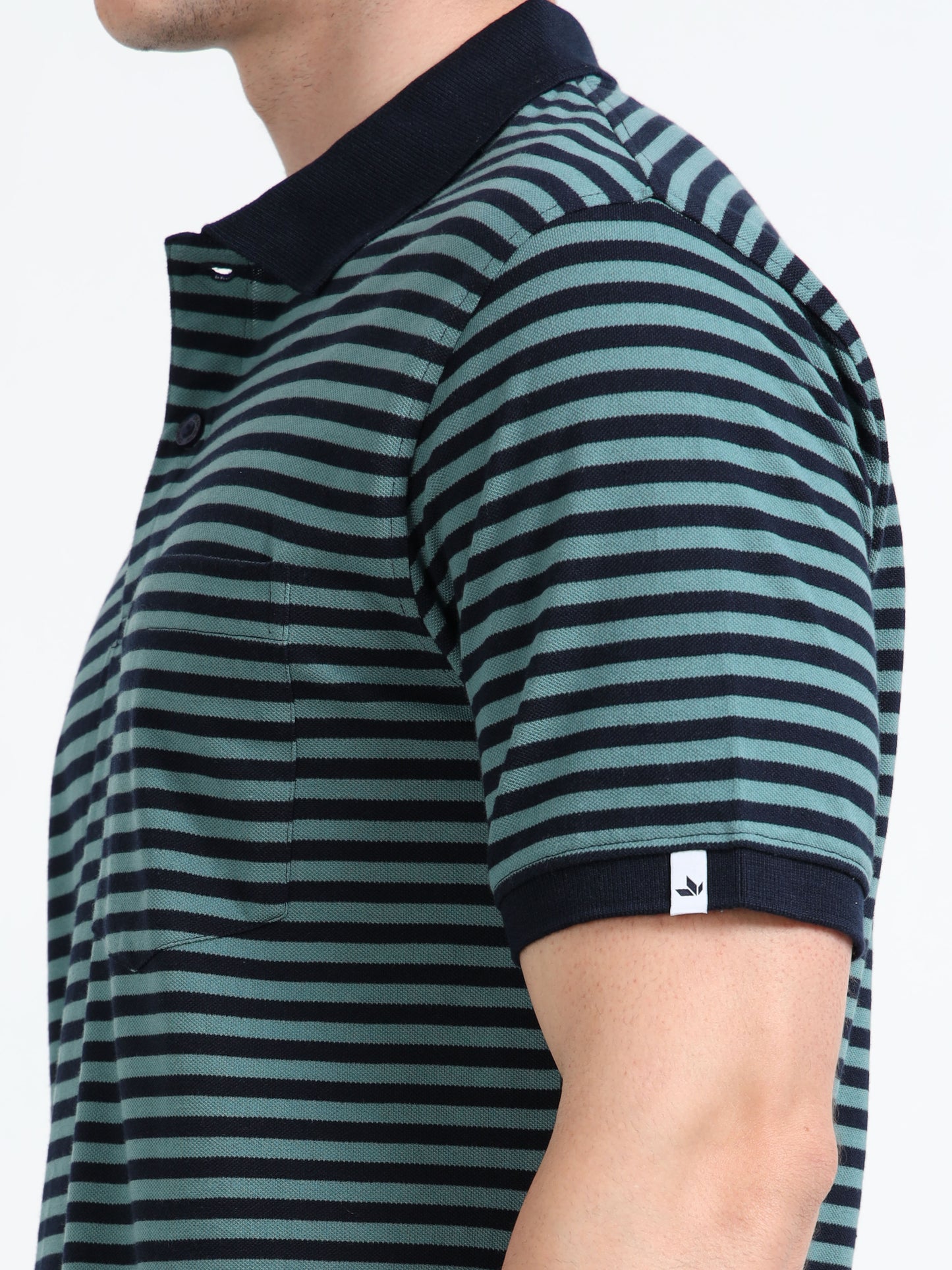 Men's Black Striped Teal Polo T-Shirt
