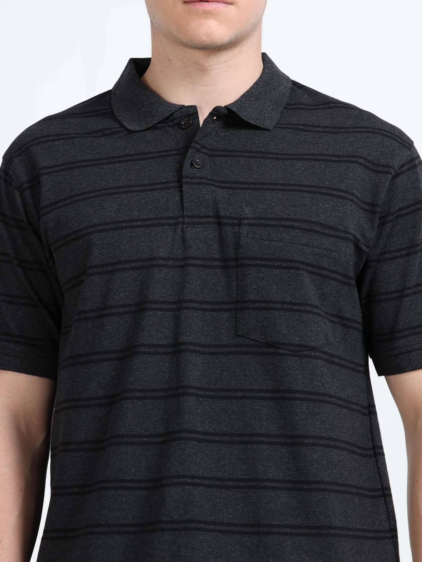 Men's Black Striped Black Polo T-Shirt