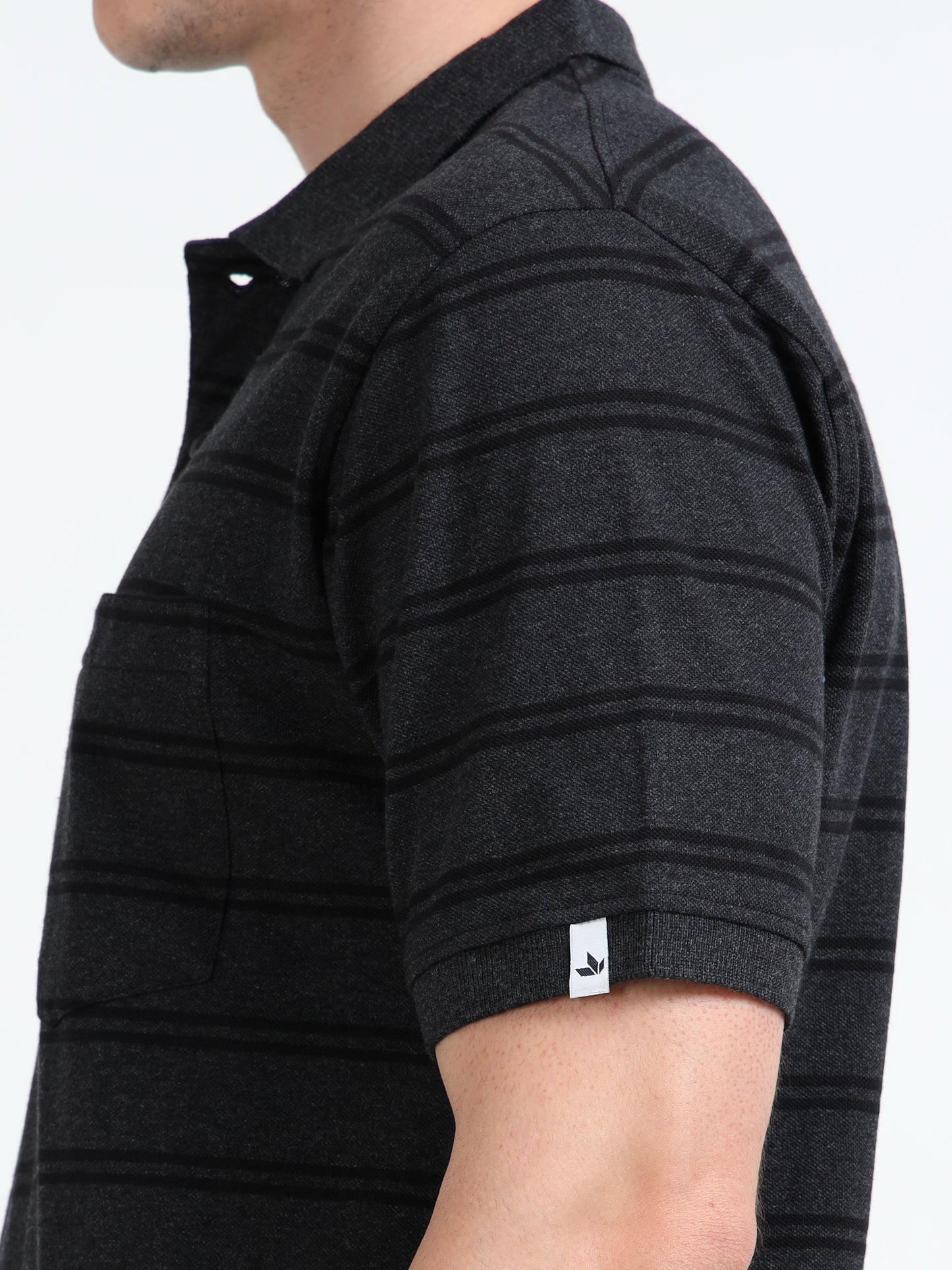 Men's Black Striped Black Polo T-Shirt