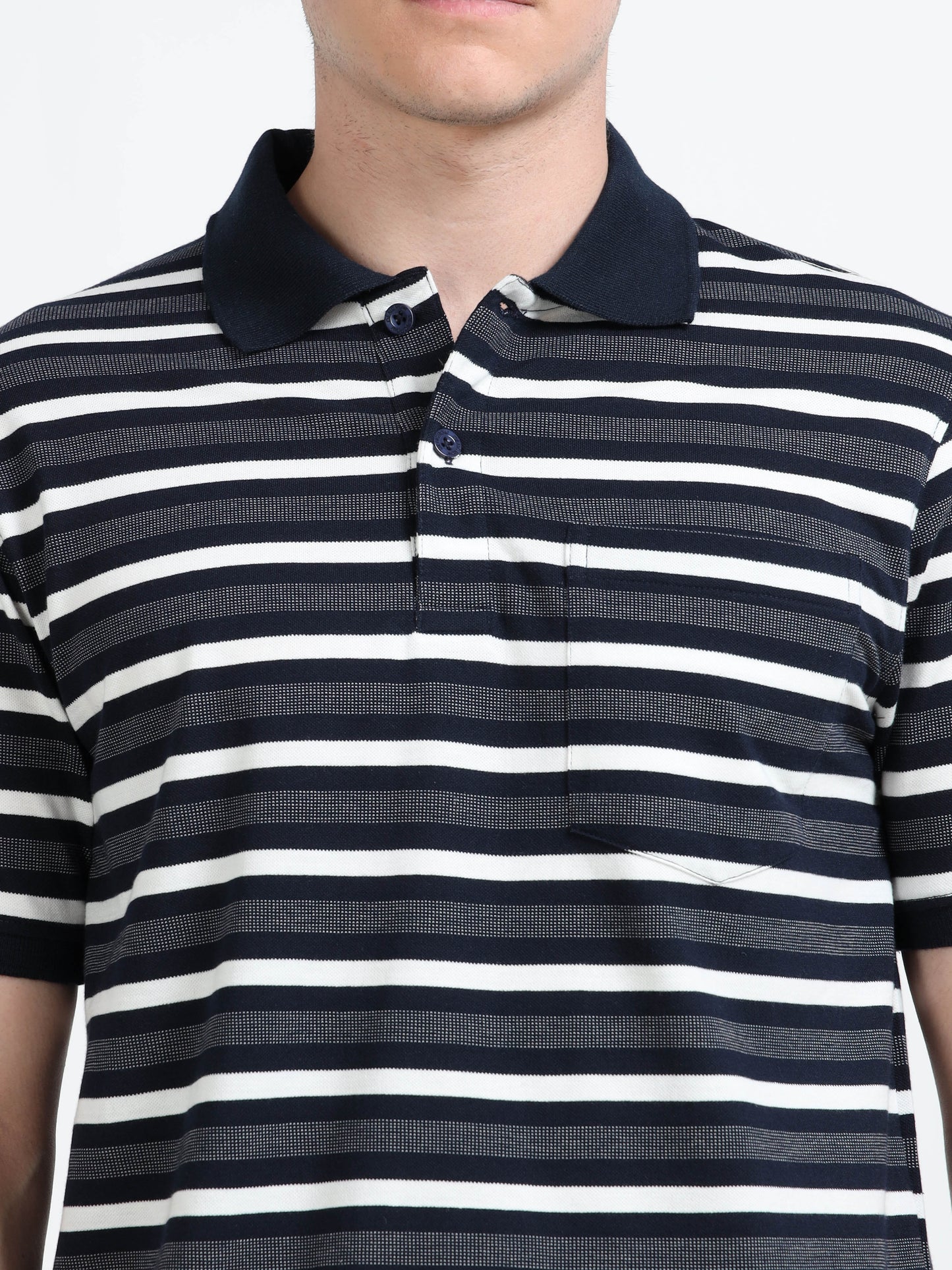 Men's White and Black Striped Grey Polo T-Shirt