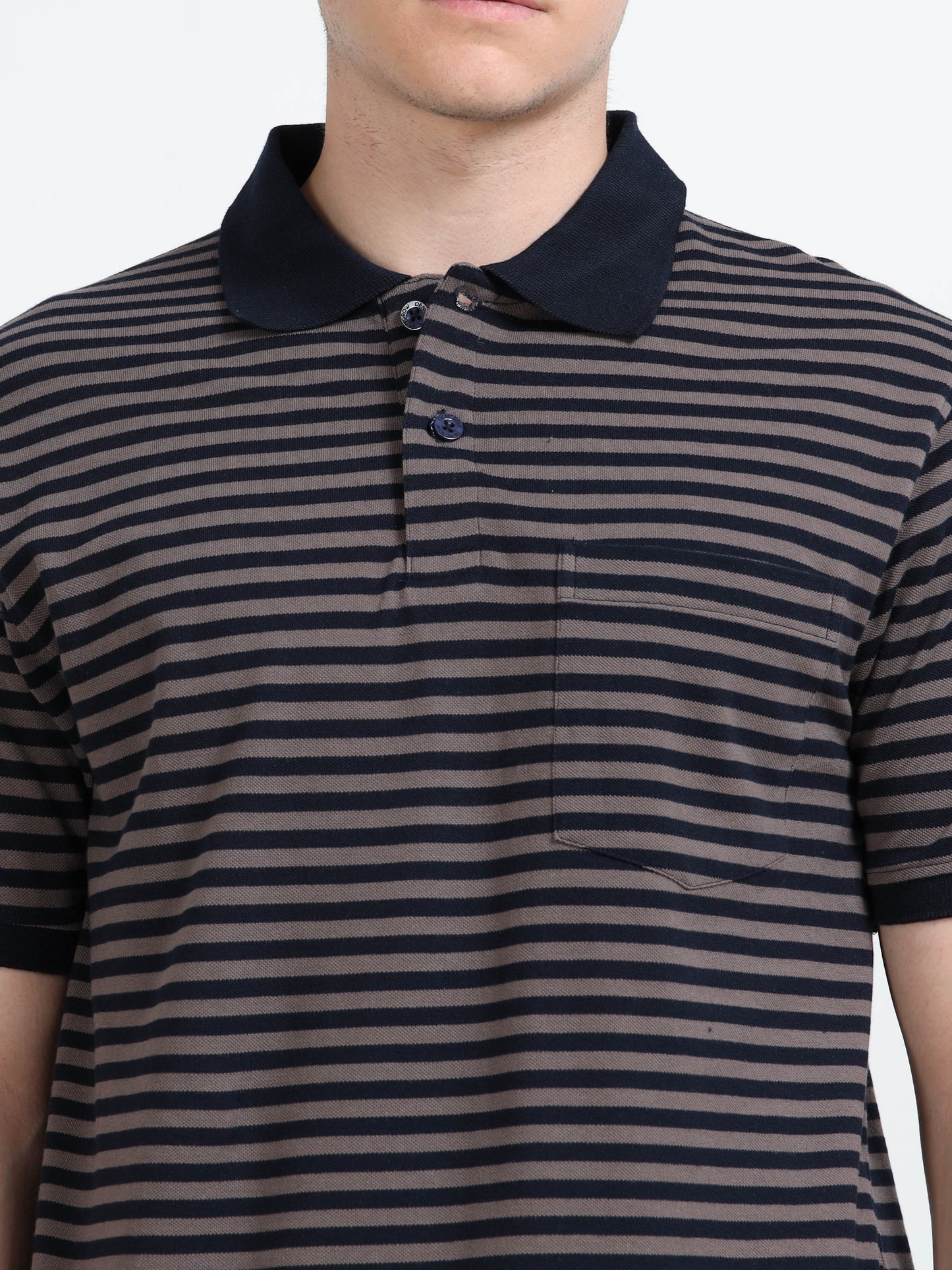 Men's Black Striped Brown Polo T-Shirt
