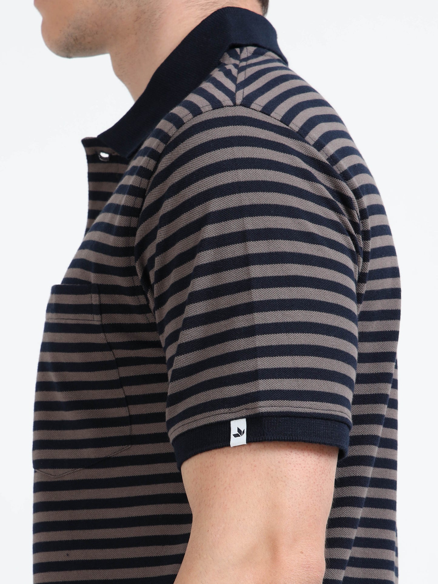 Men's Black Striped Brown Polo T-Shirt