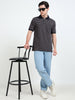 Men's Black Striped Brown Polo T-Shirt