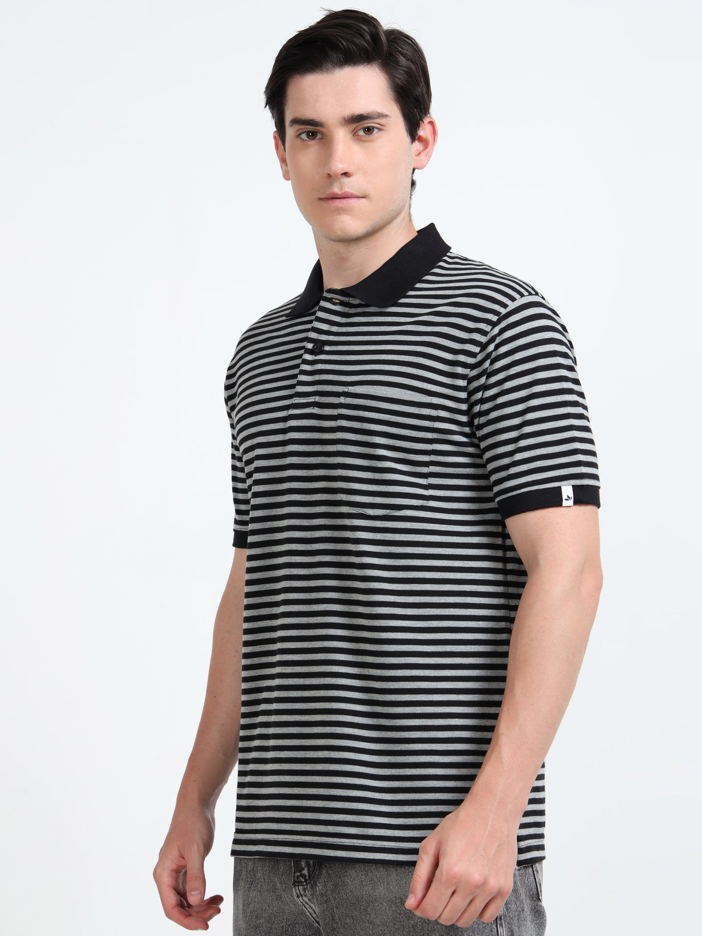 Men's Black Striped grey Polo T-Shirt