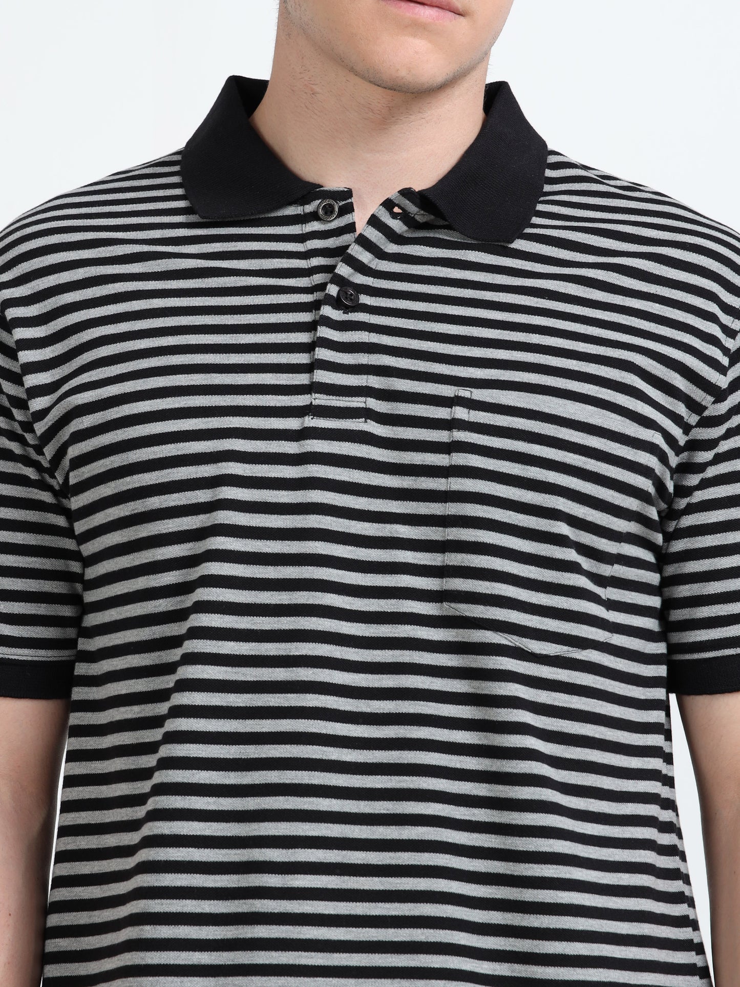 Men's Black Striped grey Polo T-Shirt