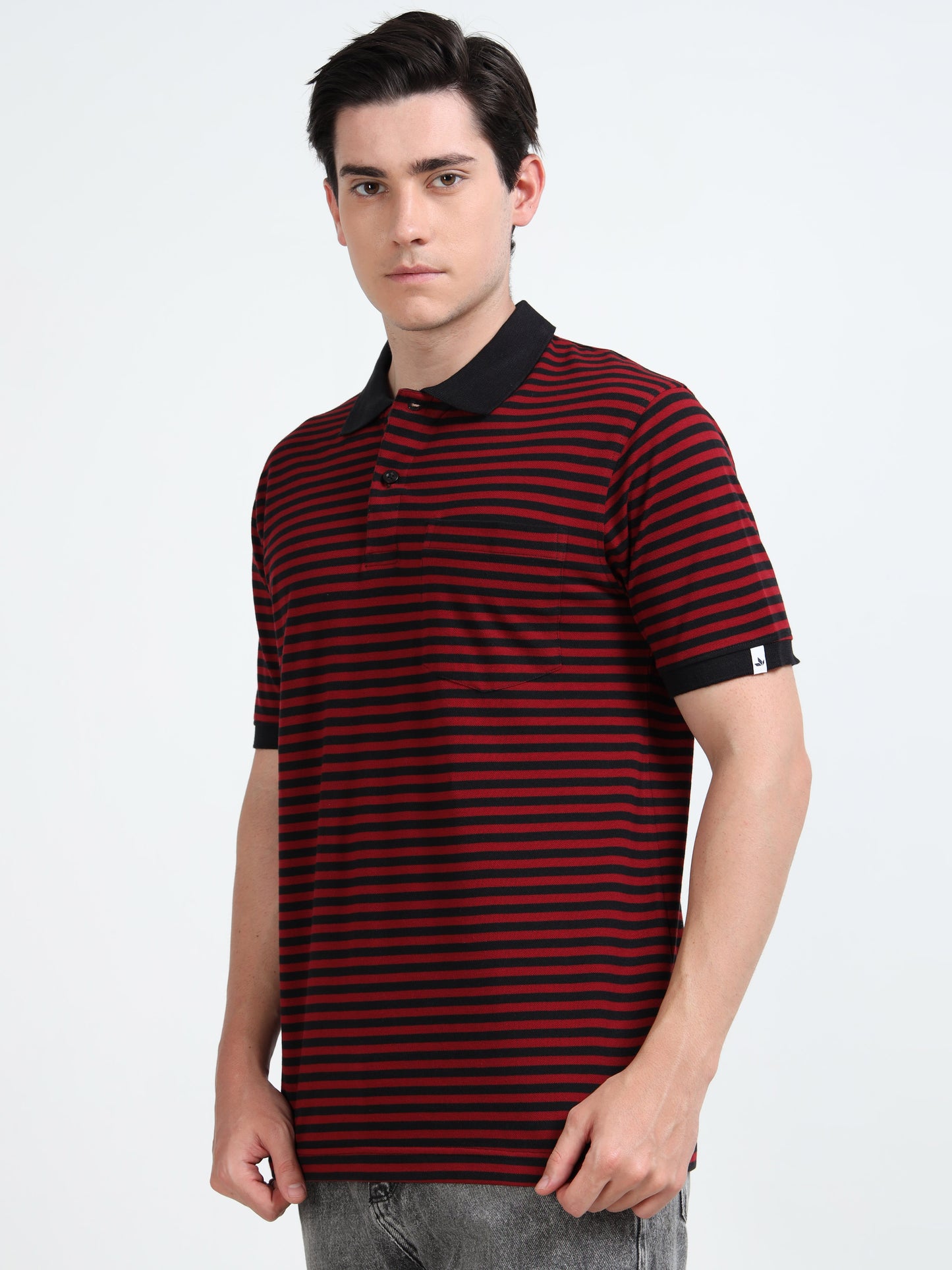 Men's Black Striped Red Polo T-Shirt