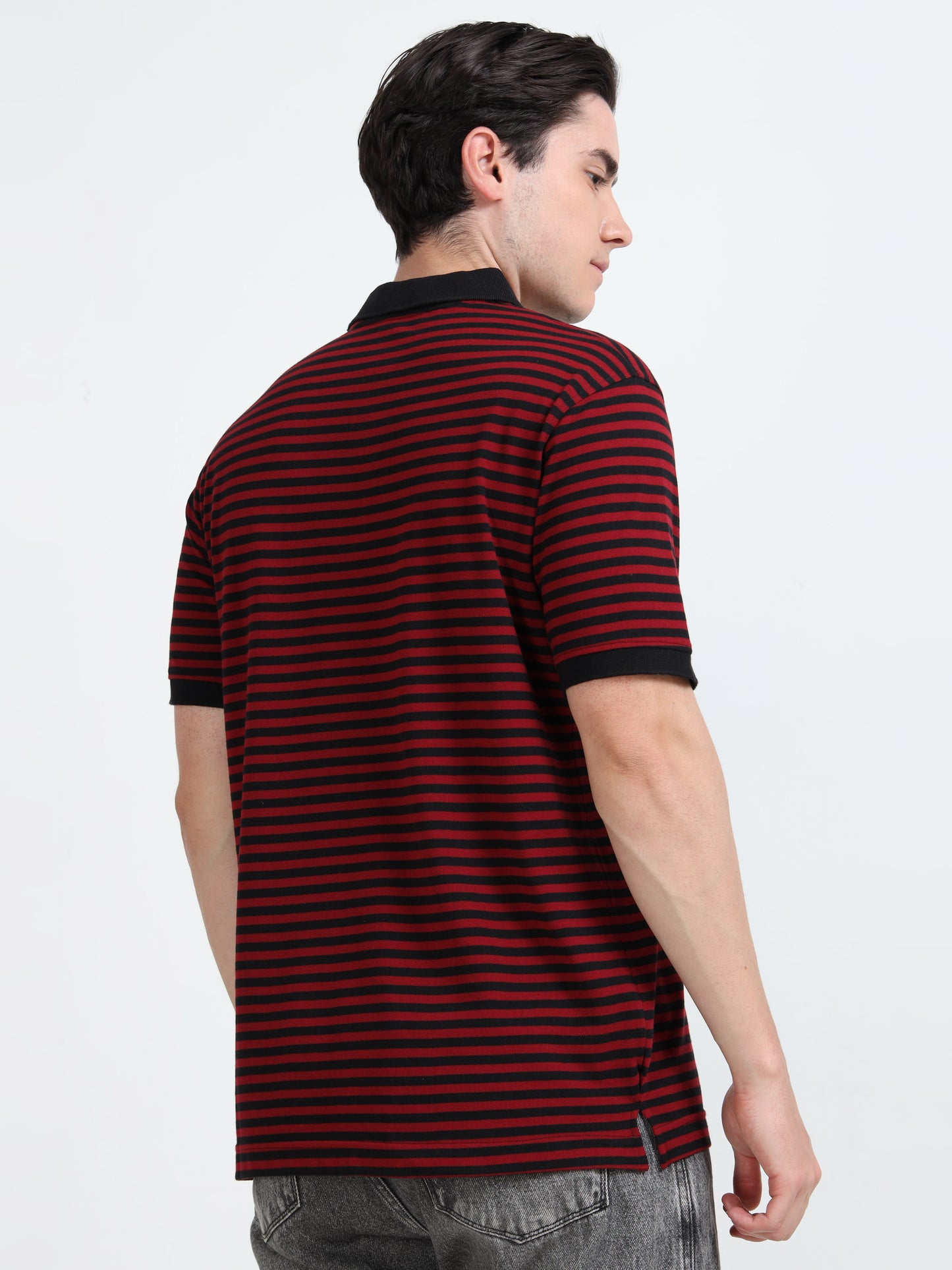 Men's Black Striped Red Polo T-Shirt