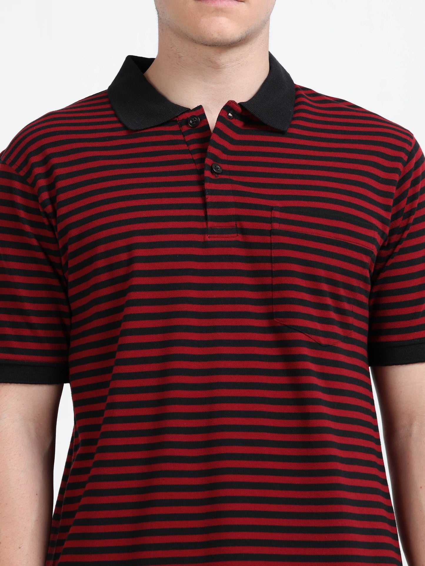 Men's Black Striped Red Polo T-Shirt
