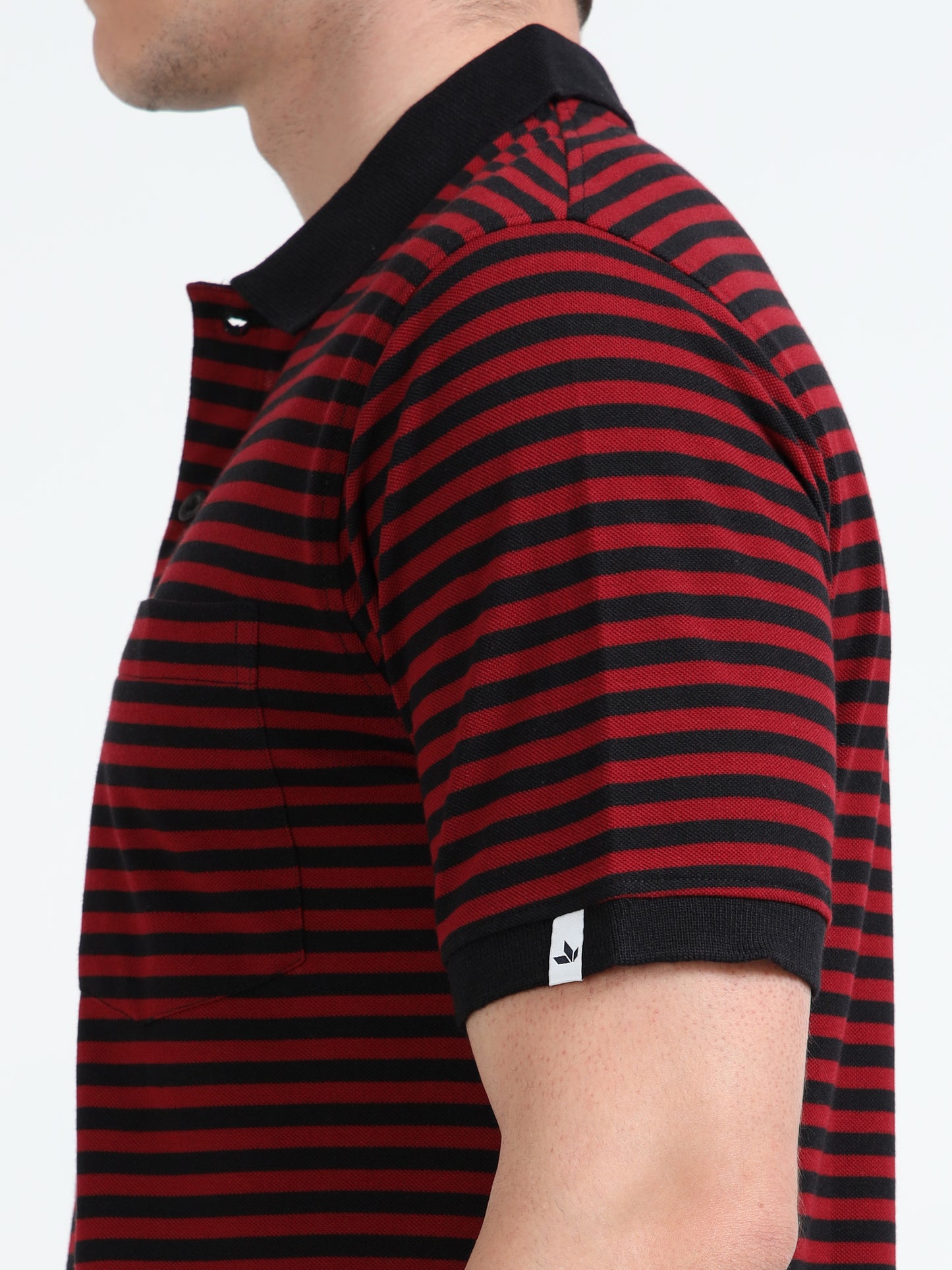 Men's Black Striped Red Polo T-Shirt