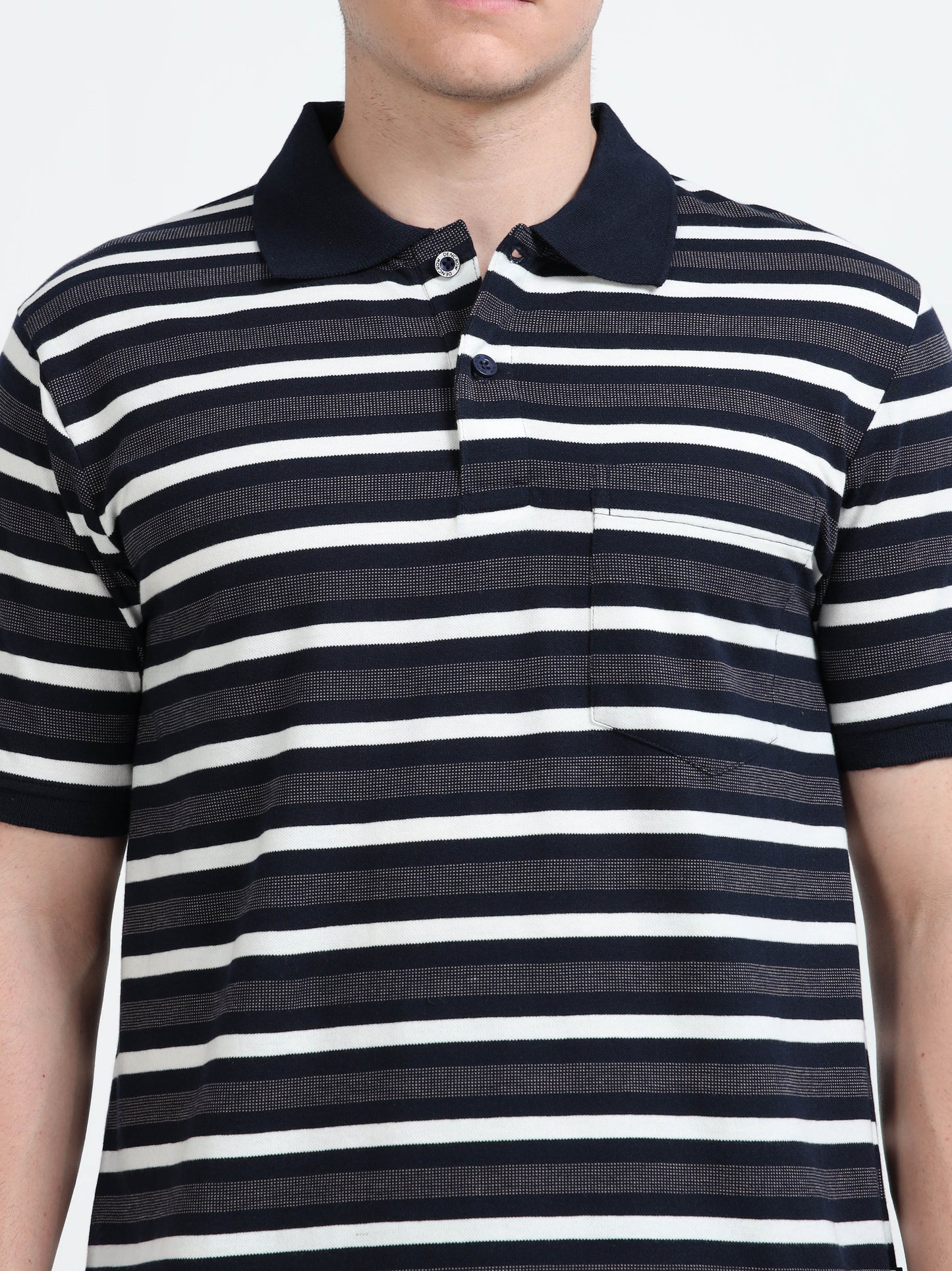 Men's White and Blue Striped Grey Polo T-Shirt