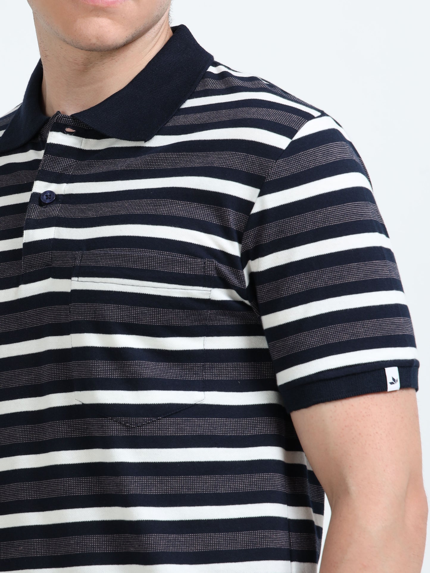 Men's White and Blue Striped Grey Polo T-Shirt
