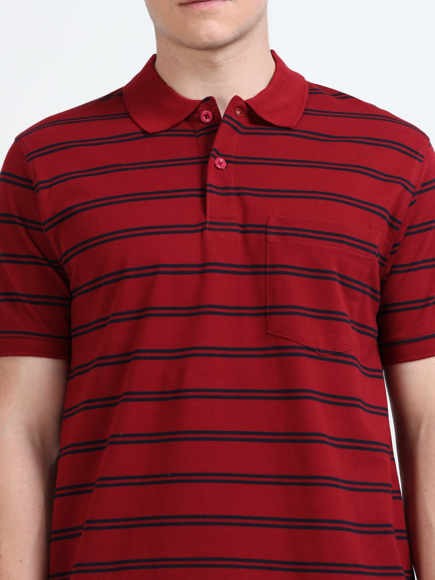Men's Black Striped Crimson Red Polo T-Shirt