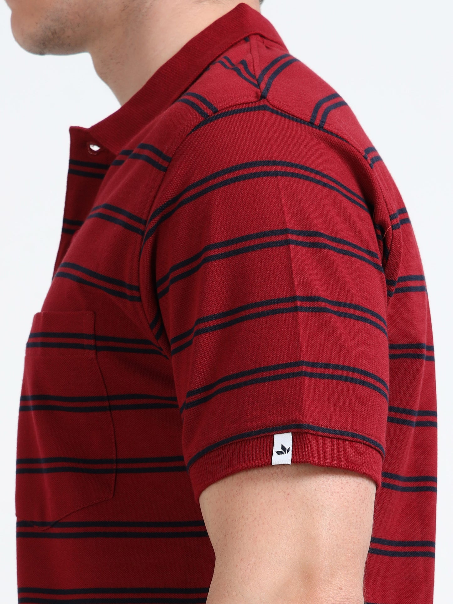 Men's Black Striped Crimson Red Polo T-Shirt