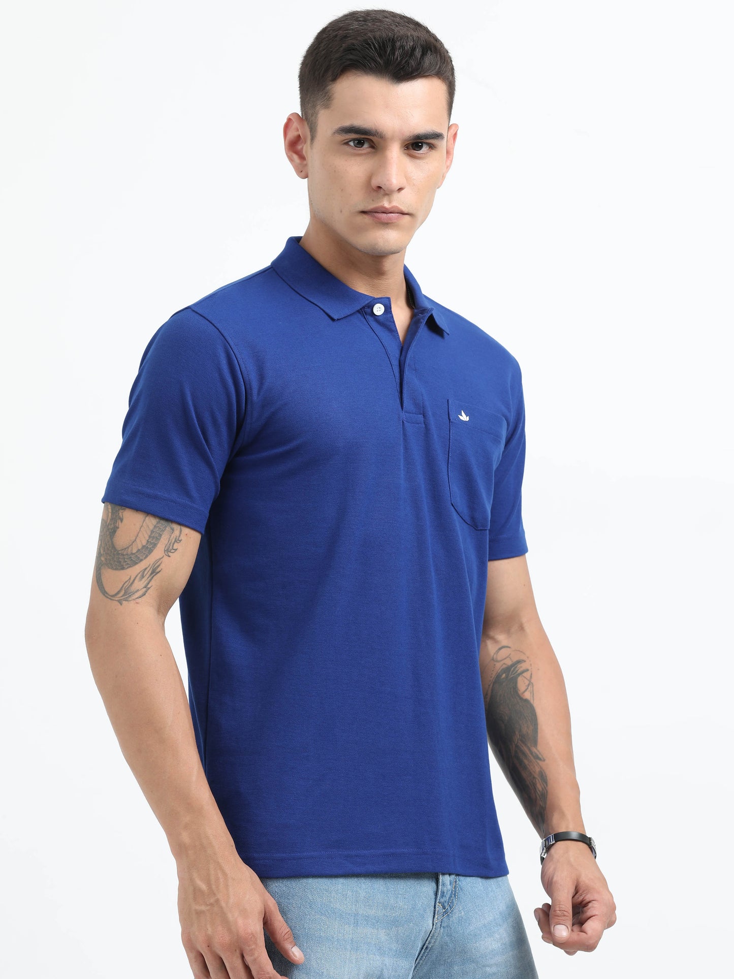 Men's Cotton Mild Blue Polo T-shirt