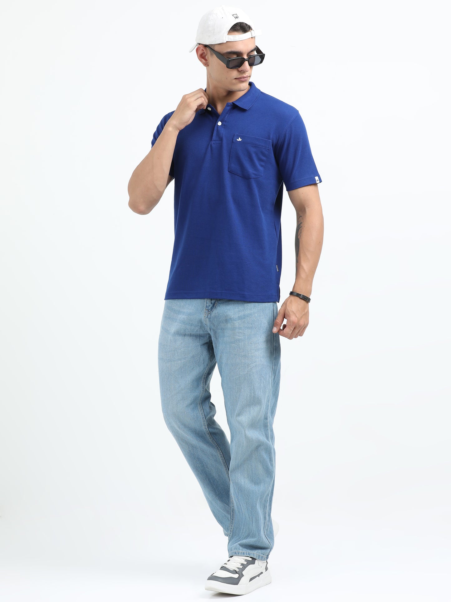 Men's Cotton Mild Blue Polo T-shirt