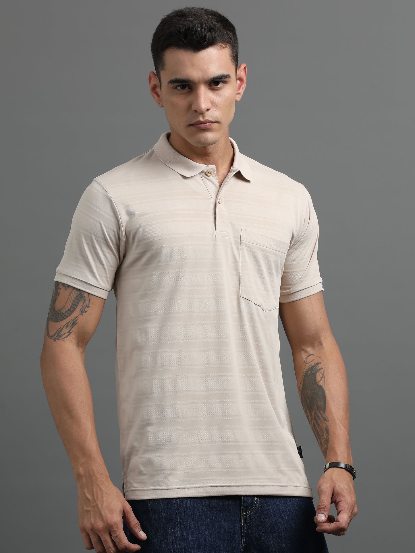 Men's Smart Fit Beige Polo T-shirt