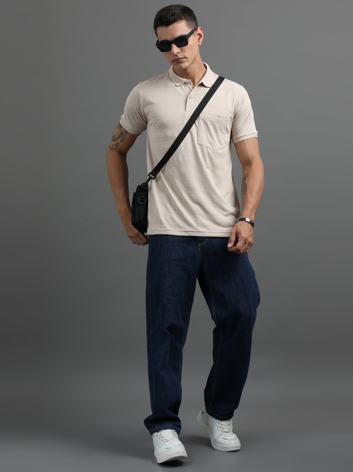 Men's Smart Fit Beige Polo T-shirt