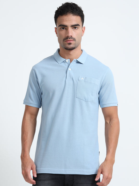Men's Cotton Sky Blue Polo T-shirt