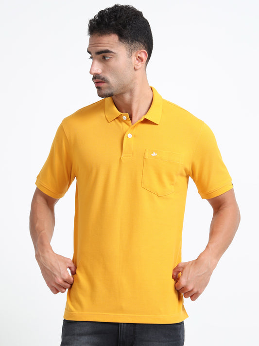 Men's Cotton Yellow Polo T-shirt