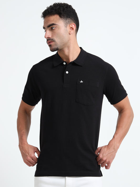 Men's Cotton Black Polo T-shirt