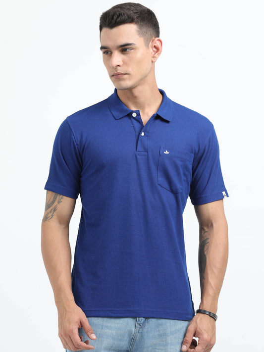 Men's Cotton Mild Blue Polo T-shirt